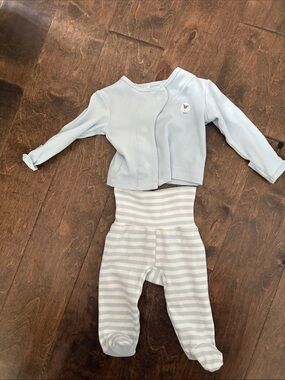 Magnetic Me Light Blue Baby Two-Piece Set with Striped Footed Pants Lamb
